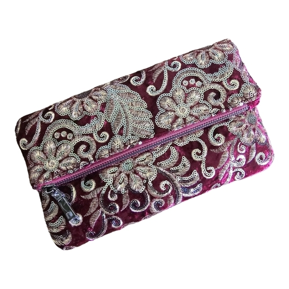 Urban Expressions Crush Velour Wine Embellish Small Wedding Clutch Handb… - Picture 1 of 7
